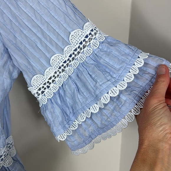 J. Crew Light Blue White Lace Tiered Peplum Silhouette Short Sleeve Top Large - Picture 4 of 10